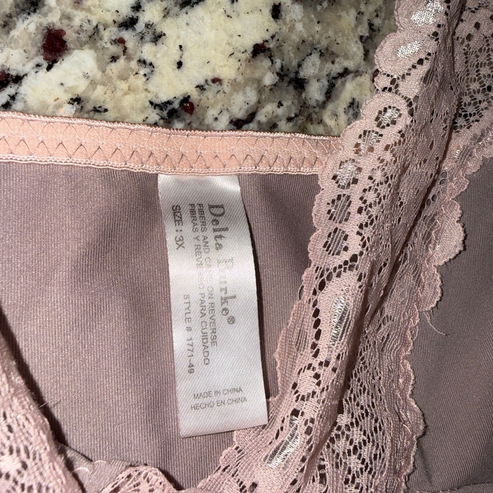 Delta Burke 3X Taupe Stretchy Satin Lace V-Neck Slip Style Nighty Nightgown - Picture 4 of 14